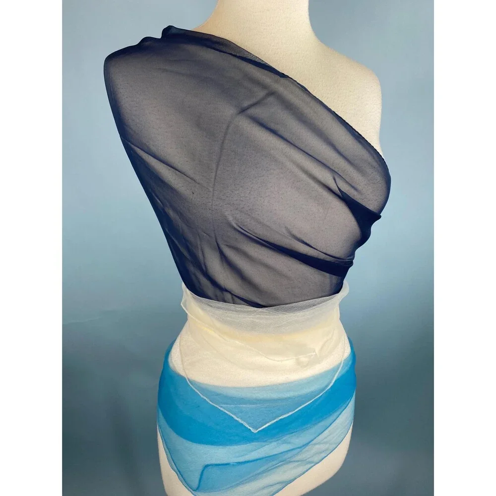 Vintage Set of 3 Vintage Hairstyling Chiffon Nylon Scarves Blues